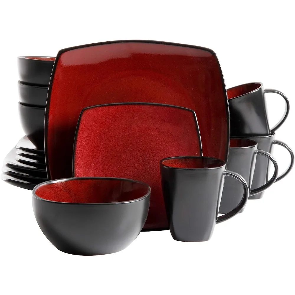 

Square Reactive Glaze Dinnerware Set, Red, Service for 4 (16pcs)