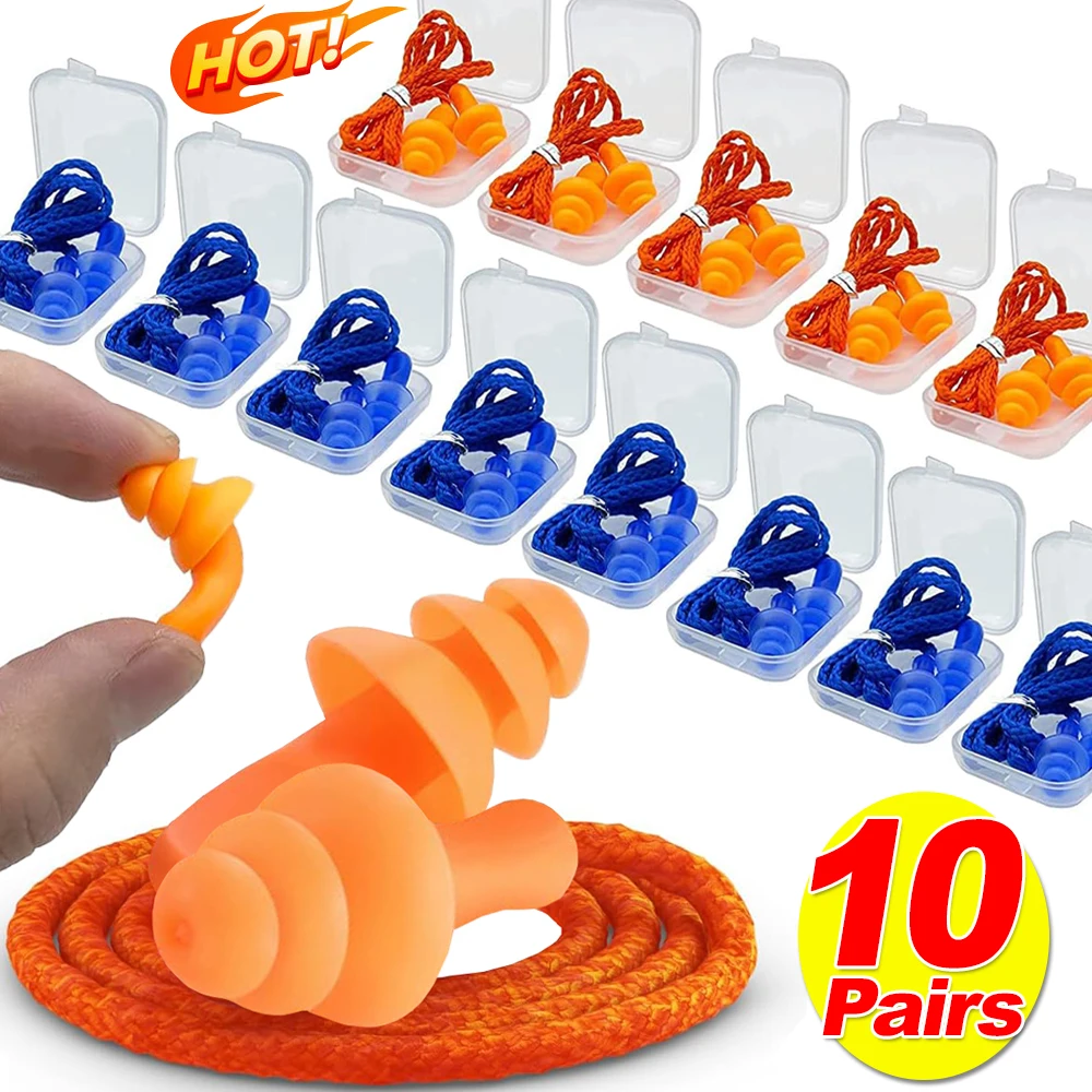 Reusable Silicone Corded Ear Plugs with Noise-Cancelling Earbuds for Sleeping, Studying, and Swimming
