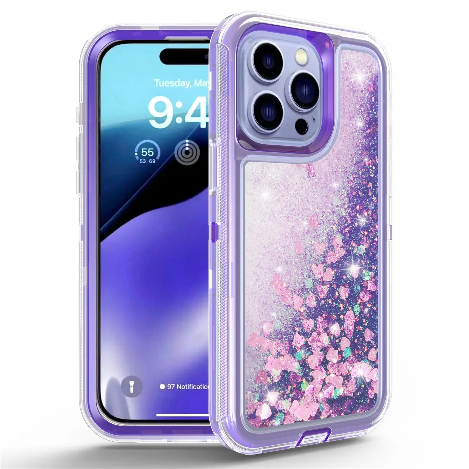 Enhanced Liquid Glitter Gradient Quicksand Hybrid Case with Military Grade Protection