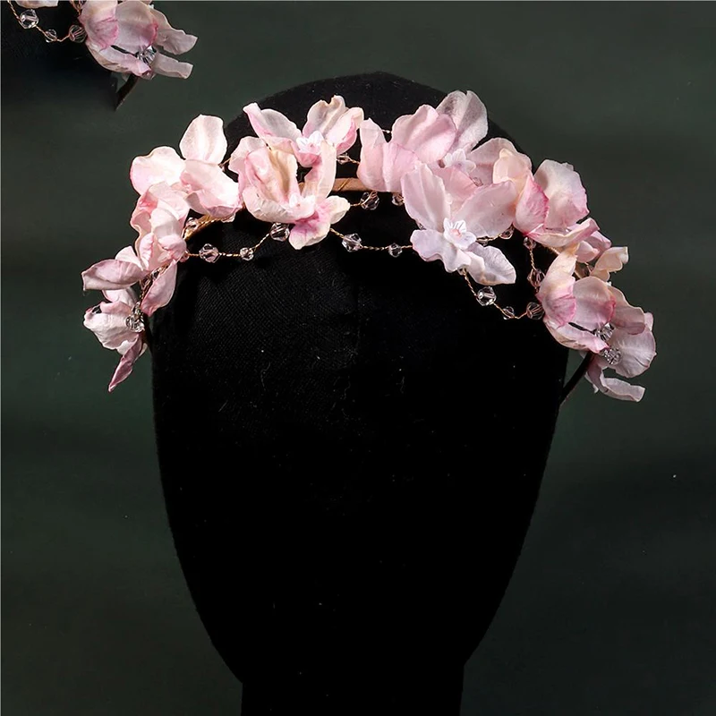 Pink Flower Wreath Hair Bands Classic Crystal Headband Wedding Hair Accessories Birthday Party Tiara Popular Headdress hair accessories bridal hair accessories
