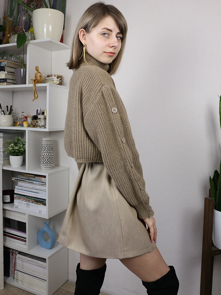 Short Sweater Outfit Cropped Sweater Over Dress Short Cardigan