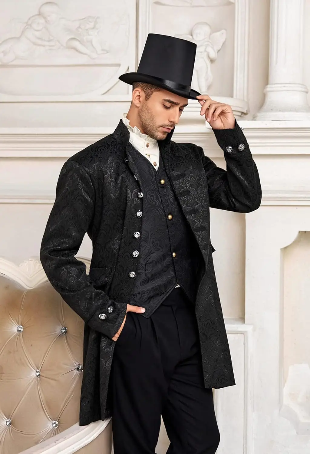 VERNASSA Chaqueta Medieval Victoriana Steampunk Para Hombre Disfraz De Pirata Vikingo Renacimiento Formal Tail Gothic Victorian Tuxedo Coats, Velvet Metal Button Coat Para Halloween Navidad