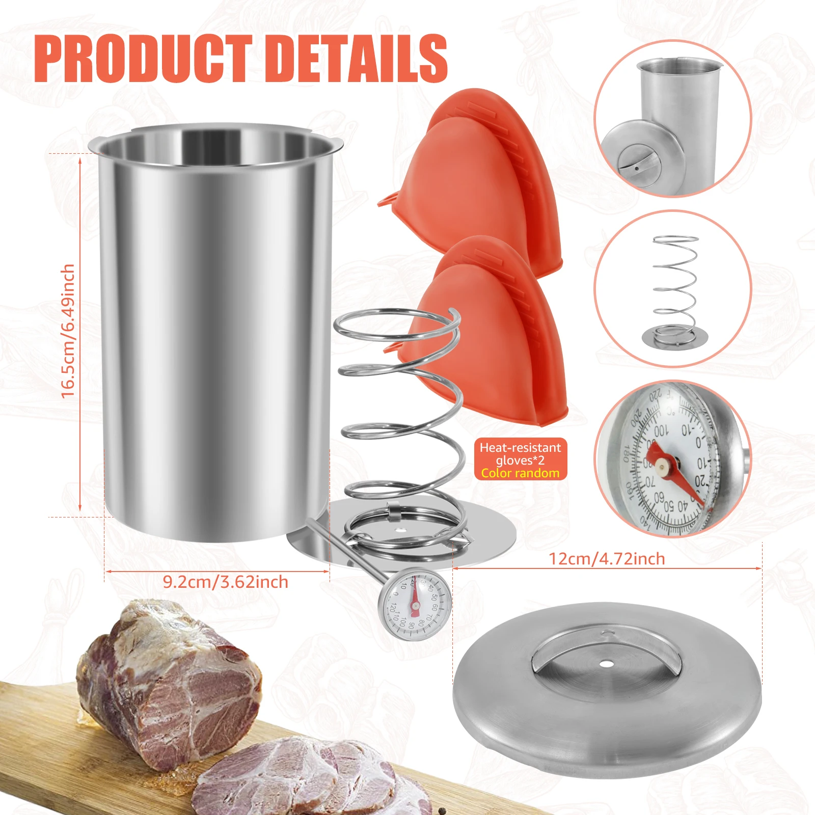 Meat Press Mold With Thermometer Stainless Steel Ham Maker Compression Spring Design Meat Press Kitchen Tool for Pork Beef
