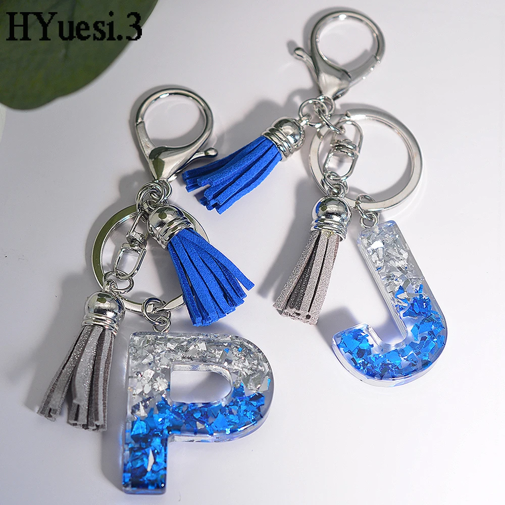 Light Blue Glitter Letter Initial Keychains