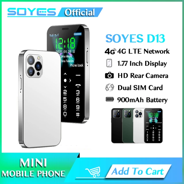 Original SOYES D13 Mobile Phone 3G 4G Dual SIM Type C 900mAh LED Light SOS  Super Fashion Small Mini Card Cell Phone Celular Touch Phones VS Ulcool  XS11 XS12 For Students From