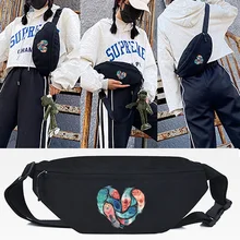 

Feather Fish Love Print Waist Bag Unisex Canvas Big Fanny Pack Chest Bag Casual Hip Hop Banana Bags Outdoor Big Belt Waist Packs
