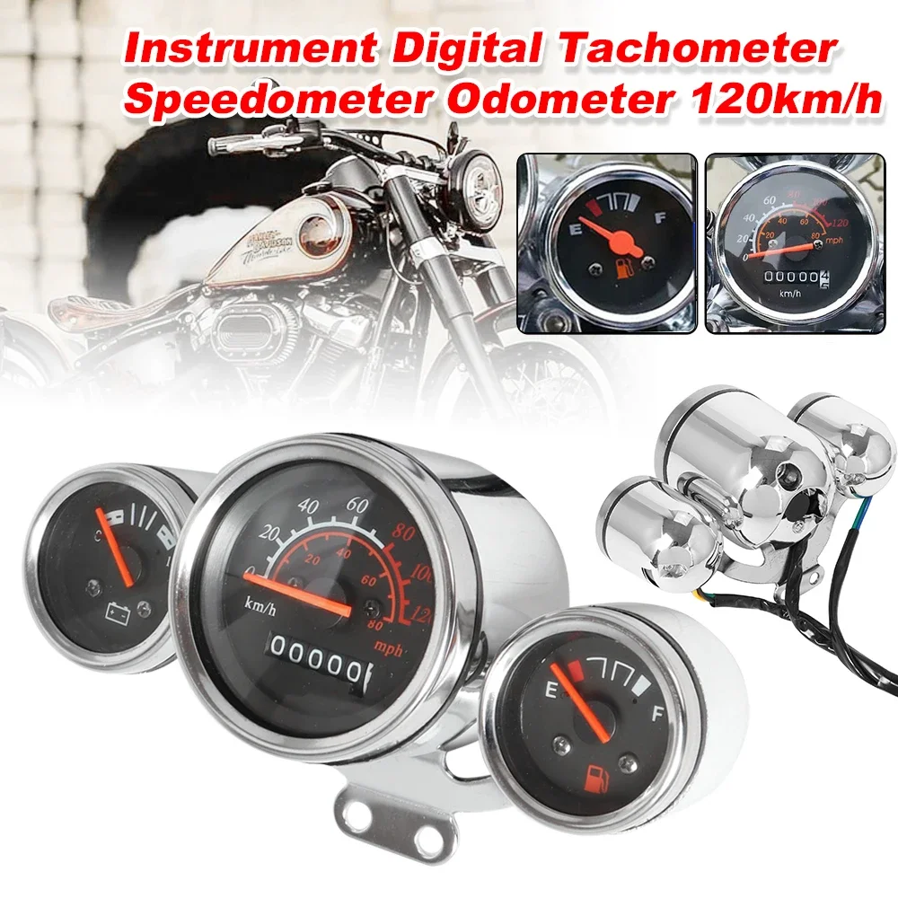 

Cafe Racer Chrome Motorcycle Front Instrument Digital Speedometer Odometer Tachometer Meter Gauge KM/H Steel For Universal