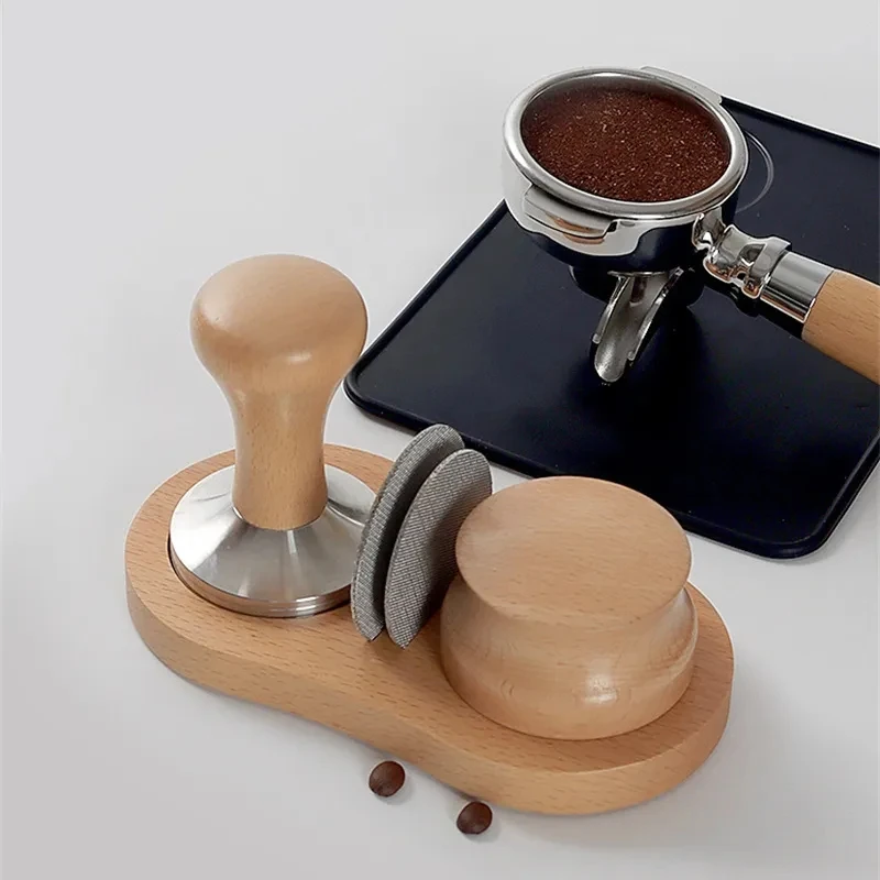 

51/54/58mm Wooden Coffee Tamper Stand Presser Holder for Espresso Puck Screen Tamping Station Distribution Lever Tool Tamper Mat