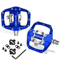 Durable Dual-Function Aluminum Mountain Bike Pedals - Flat & Lock Design, 9/16'' (Blue Pedal-Cleat)