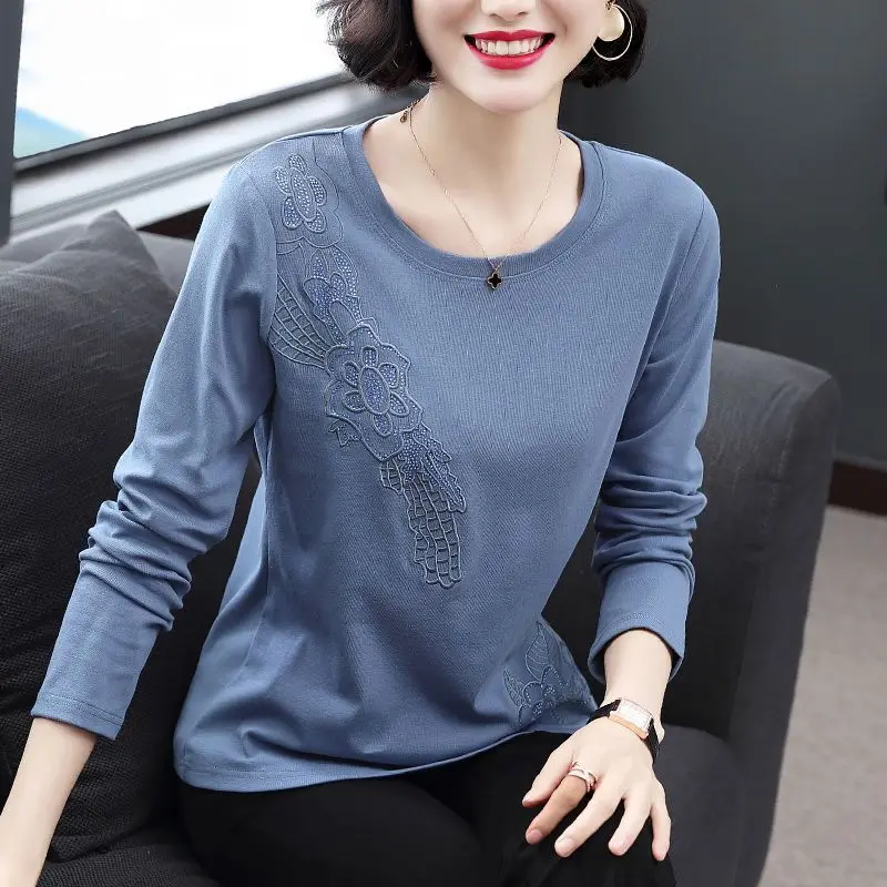 

Solid New Office Lady Simplicity Elegant Interior Lapping Autumn Thin Fashion T-Shirts Casual O-neck Pullovers Women's Clothing