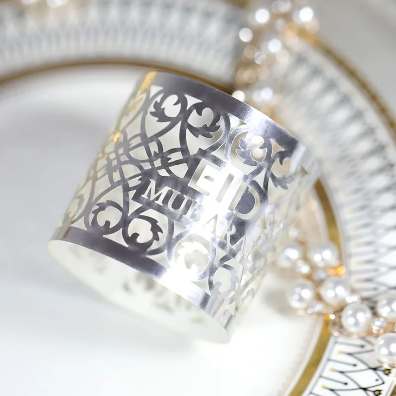 

10/20/30pcs Eid Mubarak Paper Napkin Ring Buckle Hollow Towel Buckle Golden Napkin Rings Holder Ramadan Kareem Party Table Decor