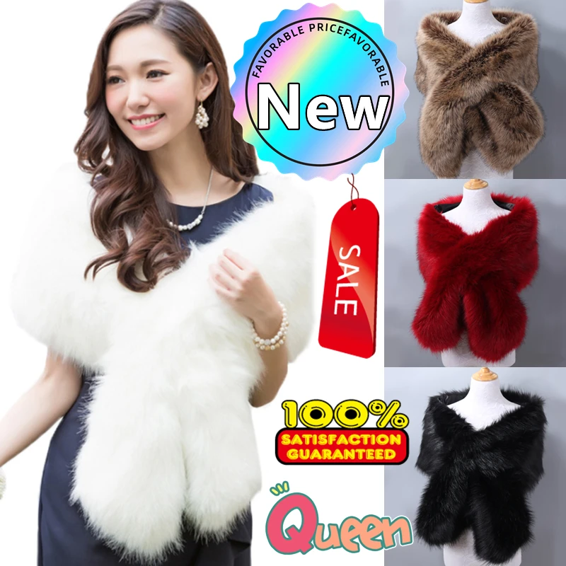 

New Autumn Winter Luxury Faux Fur Shawl Scarves Ladies Plush Scarf Stole Cover Up Wedding Party Bridal Fur Shrug Long Wrap Cape