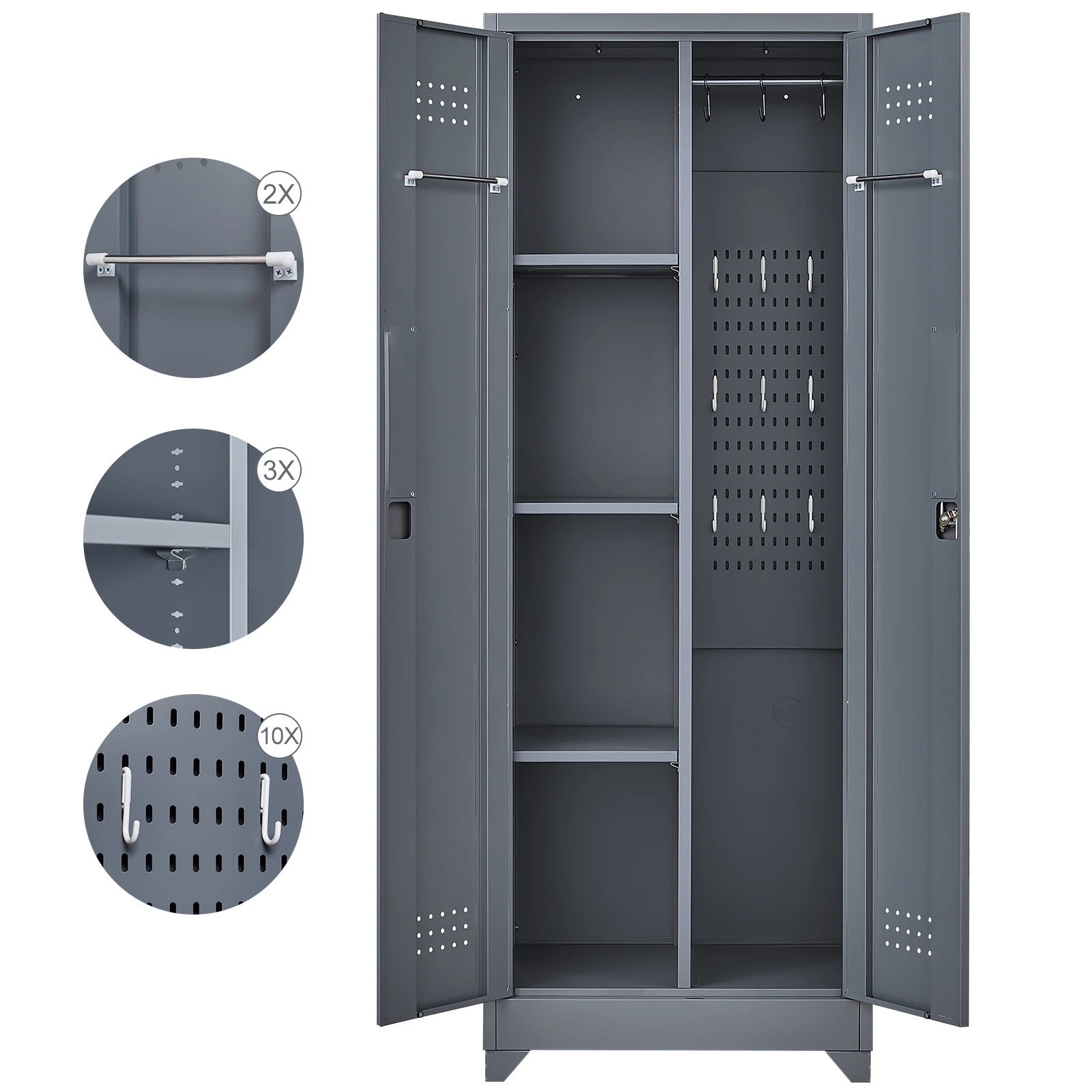 Metal Cleaning Tool Cabinet with Locking Door Tall Broom Tool Organizer and Storage Cabinets for Kitchen Pantry Office Shop 2