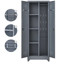 Metal Cleaning Tool Cabinet with Locking Door Tall Broom Tool Organizer and Storage Cabinets for Kitchen Pantry Office Shop 2
