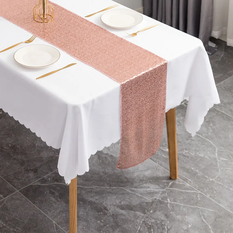 

Simple Nordic style wedding party round tablecloth Decoration Christmas golden red Sequin tableflag decoration accessories