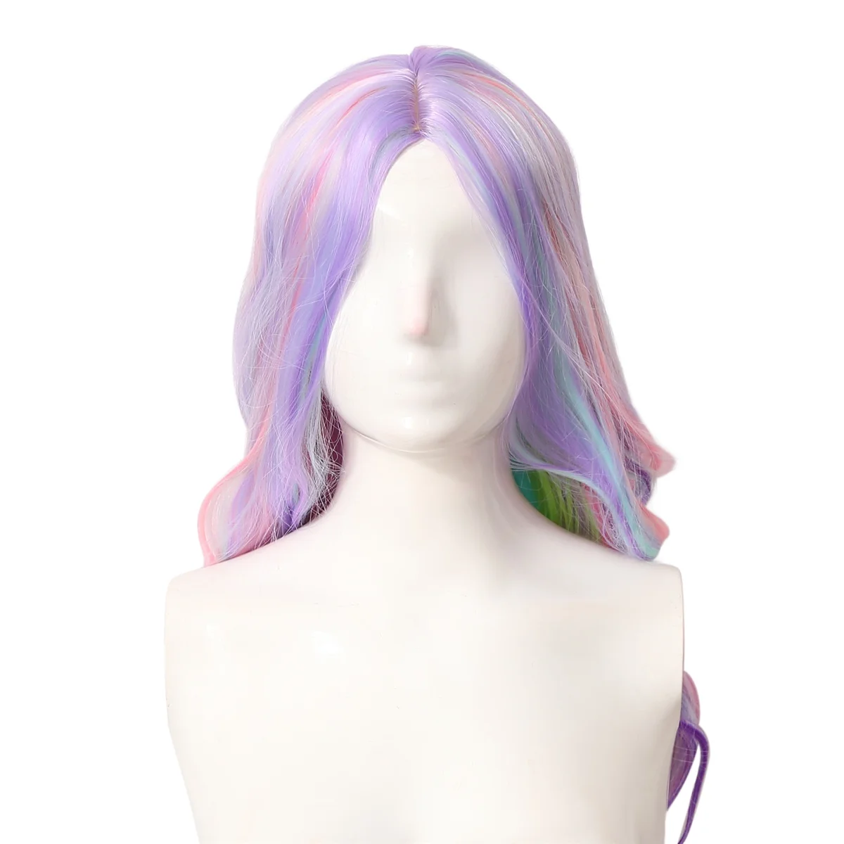 Highlight Dyed Mid-Length Curly Hair Synthetic Wig Wavy Rainbow Wig for Performance Music Festival Wedding Cosplay