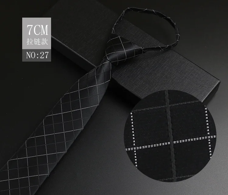 Luxuriöse 7 cm Herren-Krawatte, vorgebunden, leicht zu tragen, Krawatte für Männer, Reißverschluss, faul, vorgebunden, Business, Hochzeit, Streifen, kariert, Damen-Krawatte – Detail 31