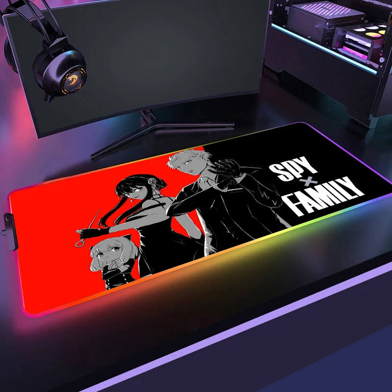 

Large RGB Mouse Pad Anime Spy x Family Mousepad Rubber Mat Computer Mouse Mat XXL Desk Pads Backlit Keyboard Mat LED Mousemat