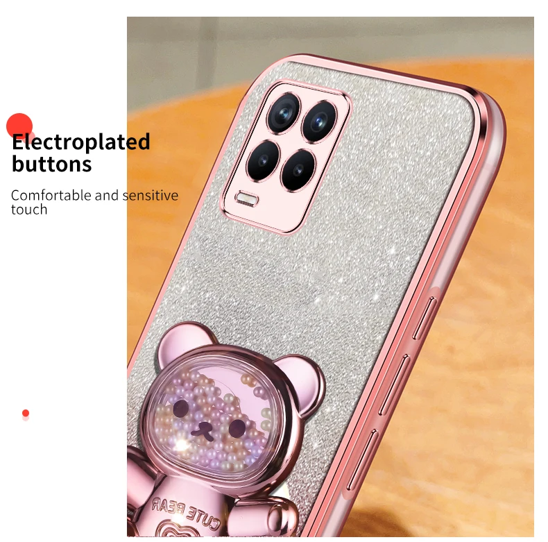 Realme8 9pro Quicksand Bear support à paillettes coque de téléphone pour Oppo Realme 8 11 Pro Plus 4G 5G 9i 7i 5i 6i 5s 5 9 8pro support_voghion.com
