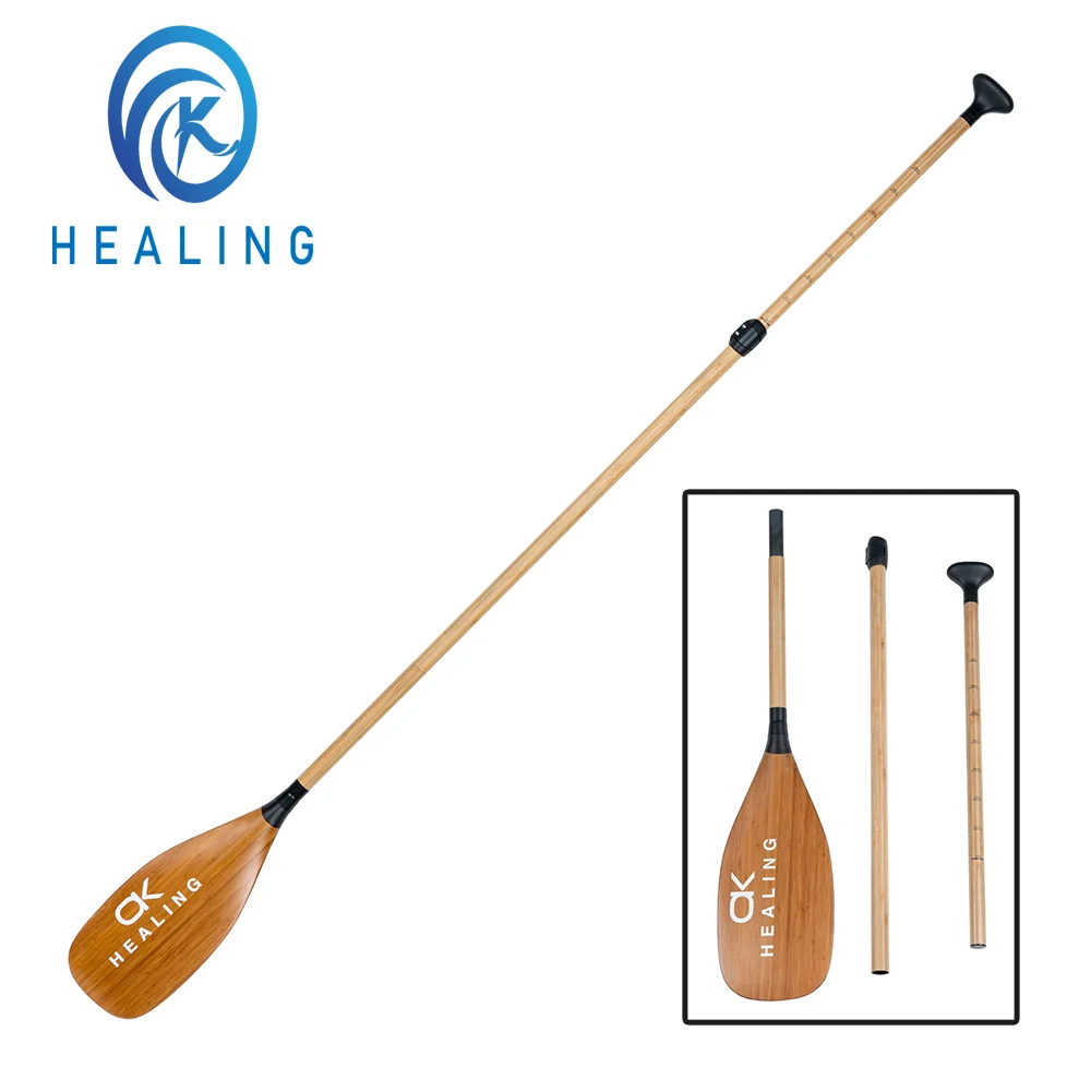 Paddle Kayak Accessories 3 Section Bamboo Wrapped Glass Fiber Shaft