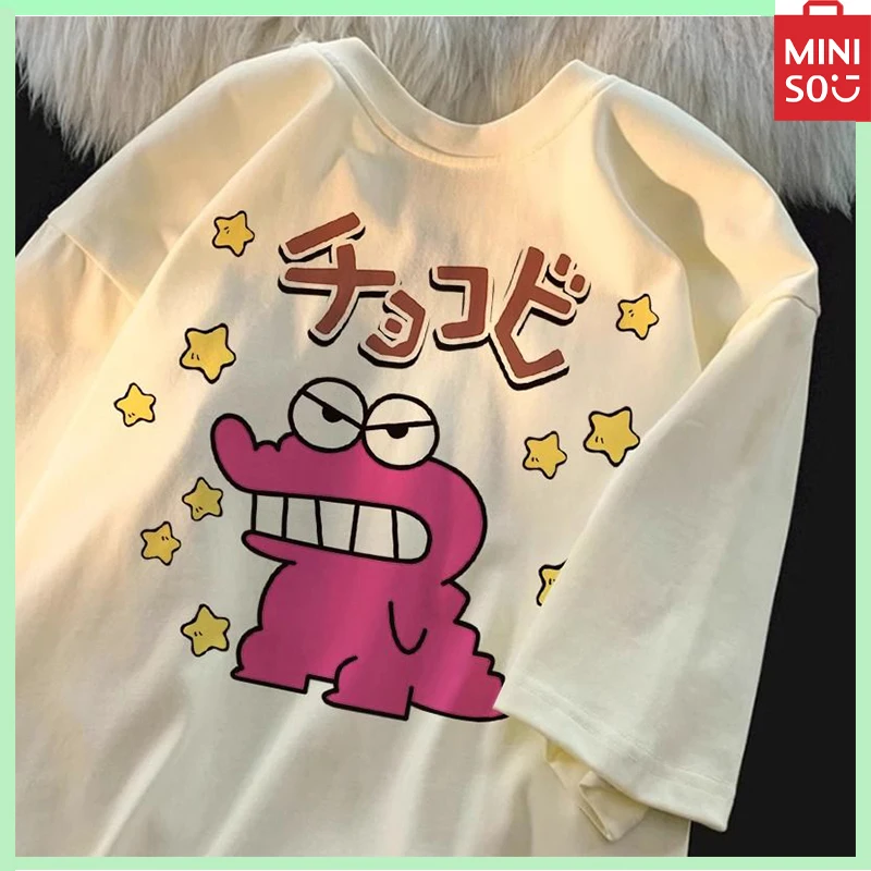 

New Miniso Crayon Shin Chan Women's Short Sleeved T-Shirt Y2K Summer Pure Cotton Printed T-Shirt Couple Loose Top Clothing Gift