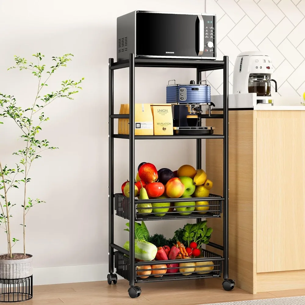 Microwave Stand Kitchen Bakers Rack Cart - Coffee Standing Microwave Shelf with Storage for Small Kitchen, Mini Toaster Oven