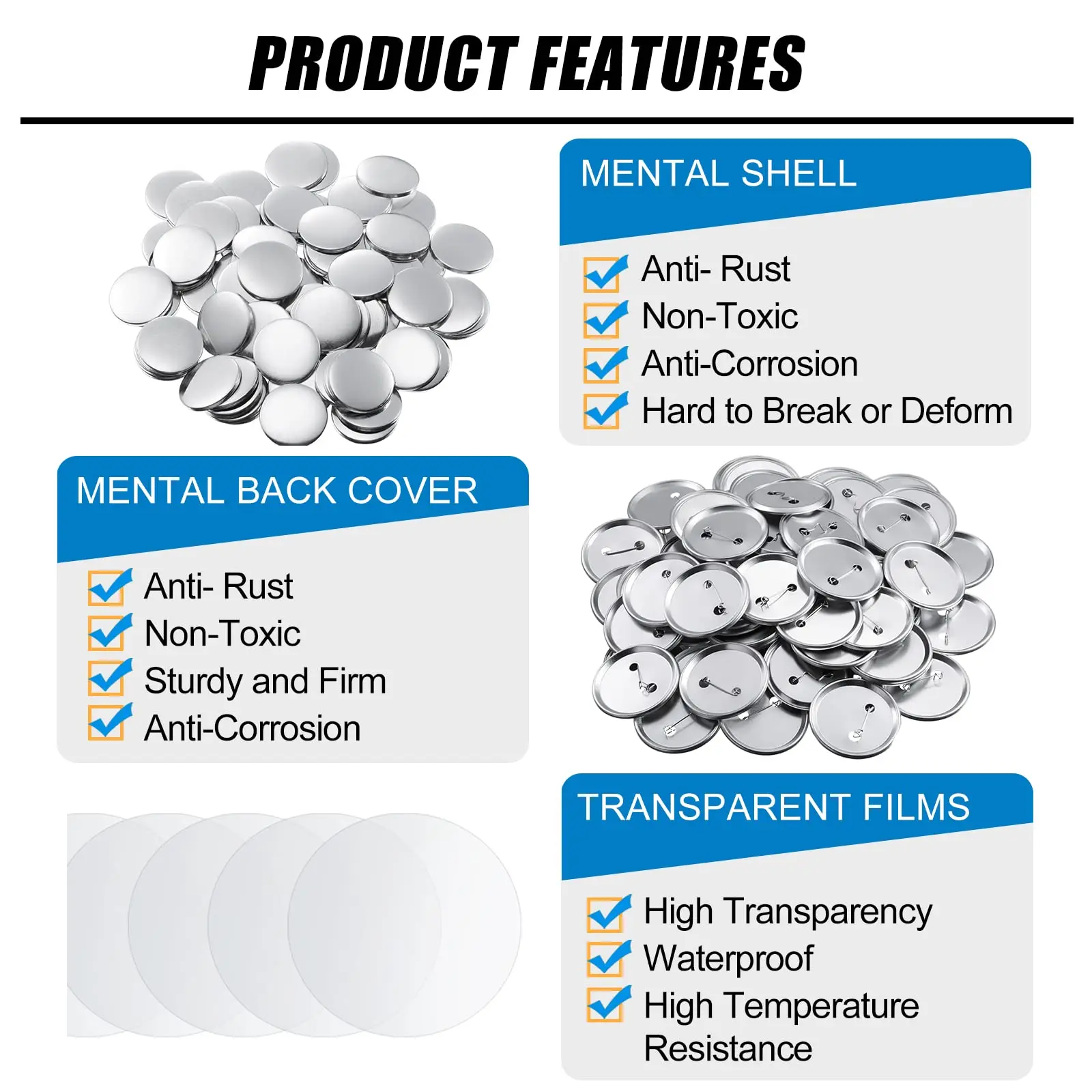 100PCS 25-75mm Round Blank Button Making Supplies Plastic/Frosted Pin Badge Parts Kit for Button Maker Machine badge parts button making supplies badge pin