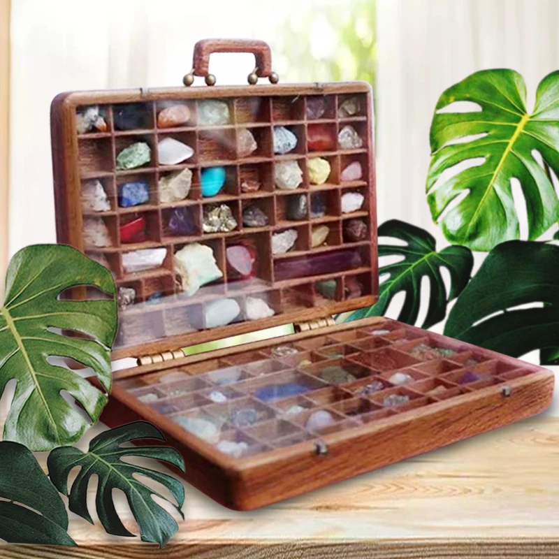 Wood Crystal Display Case Durable Stone Organizer Practical Gems