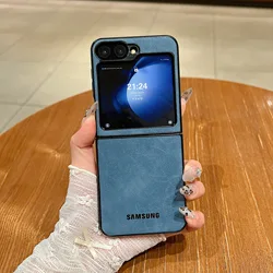 Luxury Business Suede Leather Soft Matte Shockproof Phone Case for Samsung Z Flip 6 (Blue)