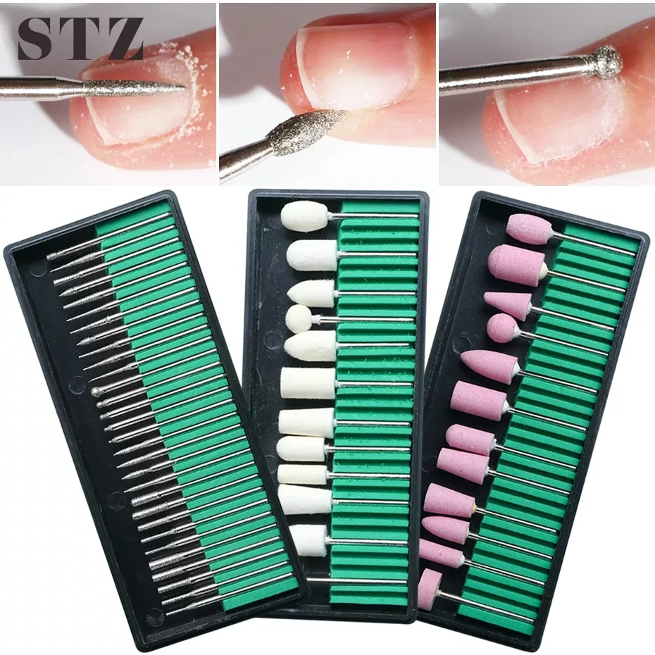 STZ Diamond Nail Drill Bits Set Ceramic Milling Cutter Cuticle Burr Gel Polish Remover Manicure Pedicure Polishing Tools #1560 nail art tools nail drill bit nail drill bits nail drill nail manicure tools nail drill set nail manicure accessories nail drill kit cuticle remover bit diamond burs
