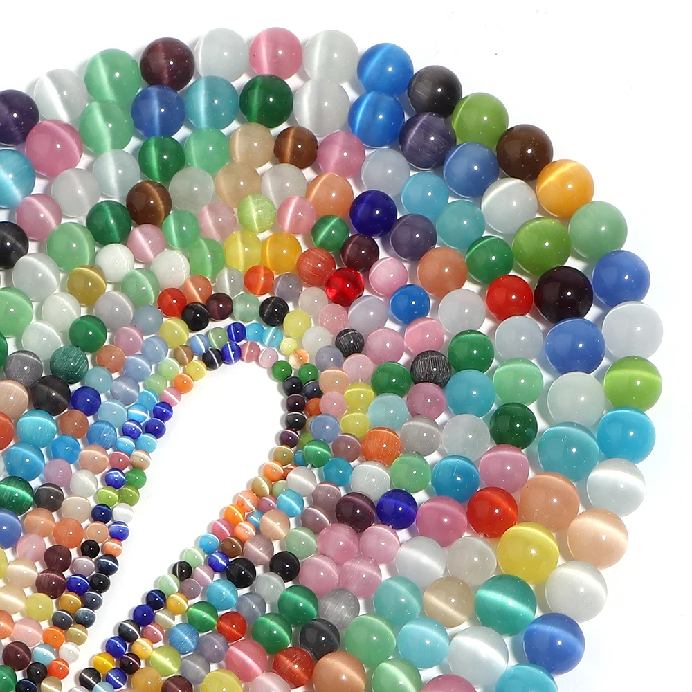 4 6 8 10 12mm 다채로운 캣아이 스톤 비즈 라운드 루즈 스페이서 비즈 쥬얼리 제작 DIY 공예 팔찌 목걸이 액세서리