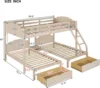 Full Over Twin & Twin Bunk Bed, Velvet Triple Bunk Bed with Drawers and Guardrails, Beige 2025 Christmas gifts 2