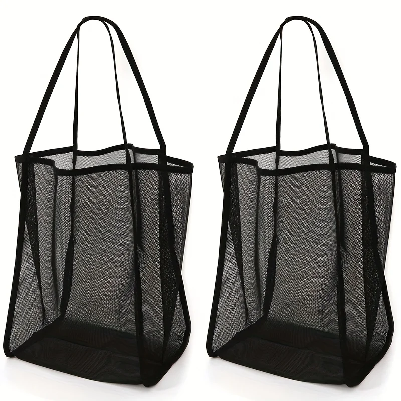 Large Capacity Mesh Tote Bags - Durable Polyester with Sturdy Handles, Ideal for Travel, Beach, and Camping, Multi-Functional Storage Solution
