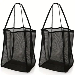 Large Capacity Mesh Tote Bags - Durable Polyester with Sturdy Handles, Ideal for Travel, Beach, and Camping, Multi - Functional Storage Solution (2Pcs)