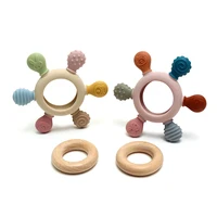 Color Kids Silicone Baby Toys Rudder Shape Wooden Ring Teether Toys Infant Chewing Nursing Toy Newborn Molar Baby Accessories 2