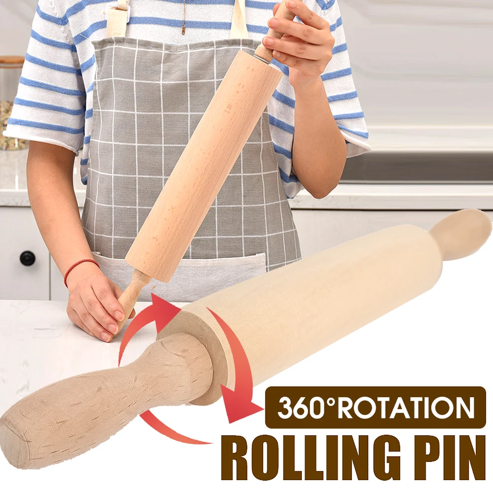 

1Pcs Wooden Rolling Pin Household Non Powder Stick Dumpling Rolling Noodle Stick Home Kitchen Baking Pastry Tools 360° Rotation