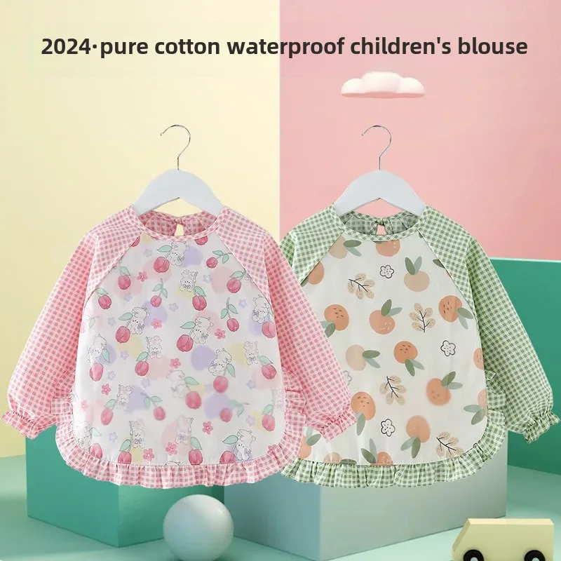 Waterproof Pure Cotton Baby Feeding Apron Child Hoodie Bib Toddler Nursery Anti-Dirt Protective Clothing Infant Feeding Cover up