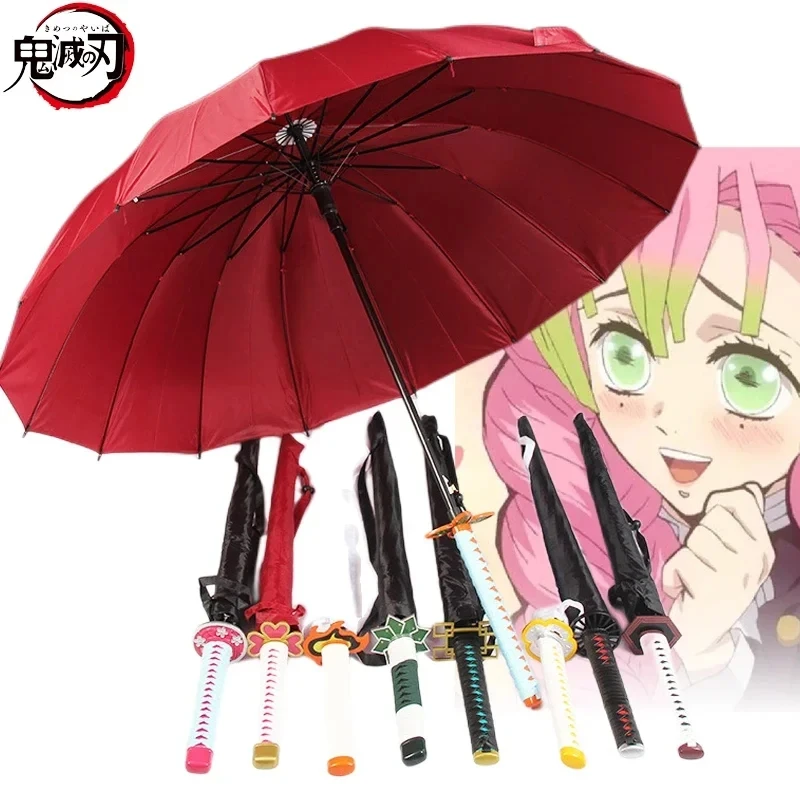 

16 Bones Demon Slayer Katana Umbrella Tanjirou Creative Samurai Long Handle Sword Umbrella Windproof Sun Rain Straight Parasol
