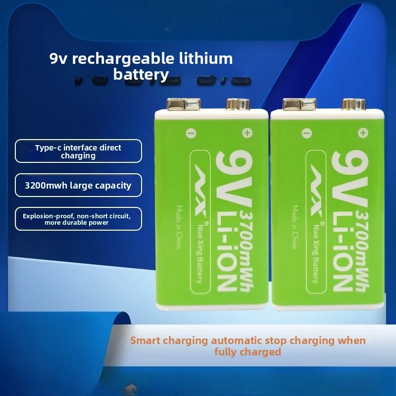 Batteria ricaricabile da 9 V Batterie agli ioni di litio da 3700 mWh per batteria per torcia multimetro con ricarica ciclica ecologica - immagine 2