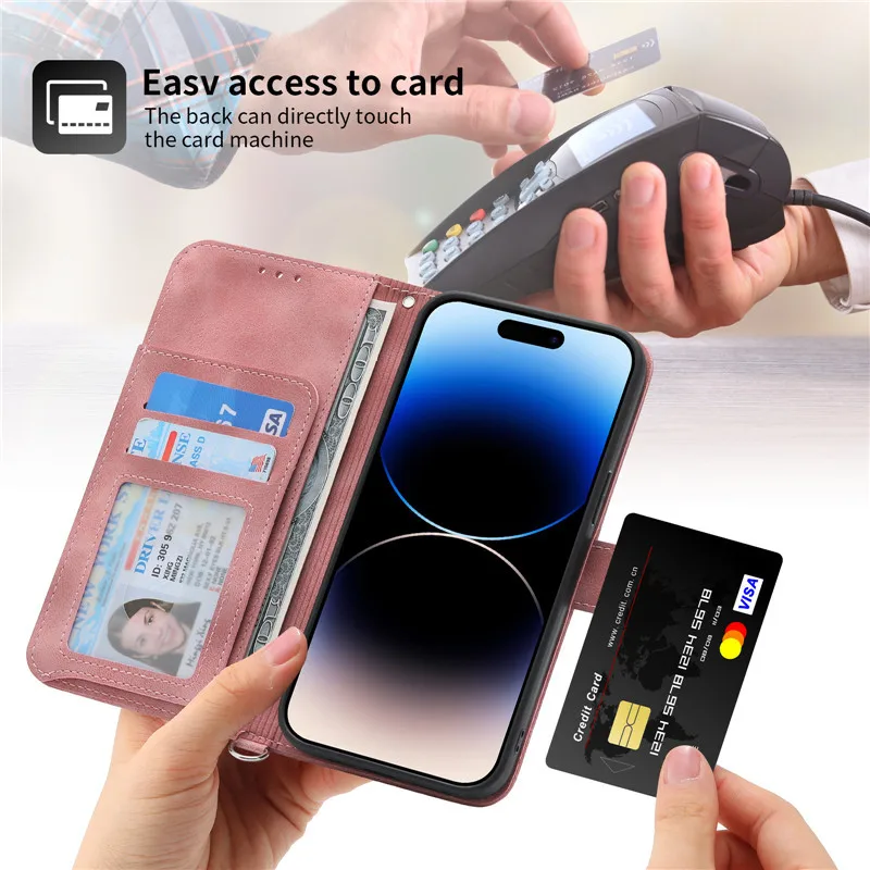Leather Magnetic Phone Case with Floral Flip Wallet Design