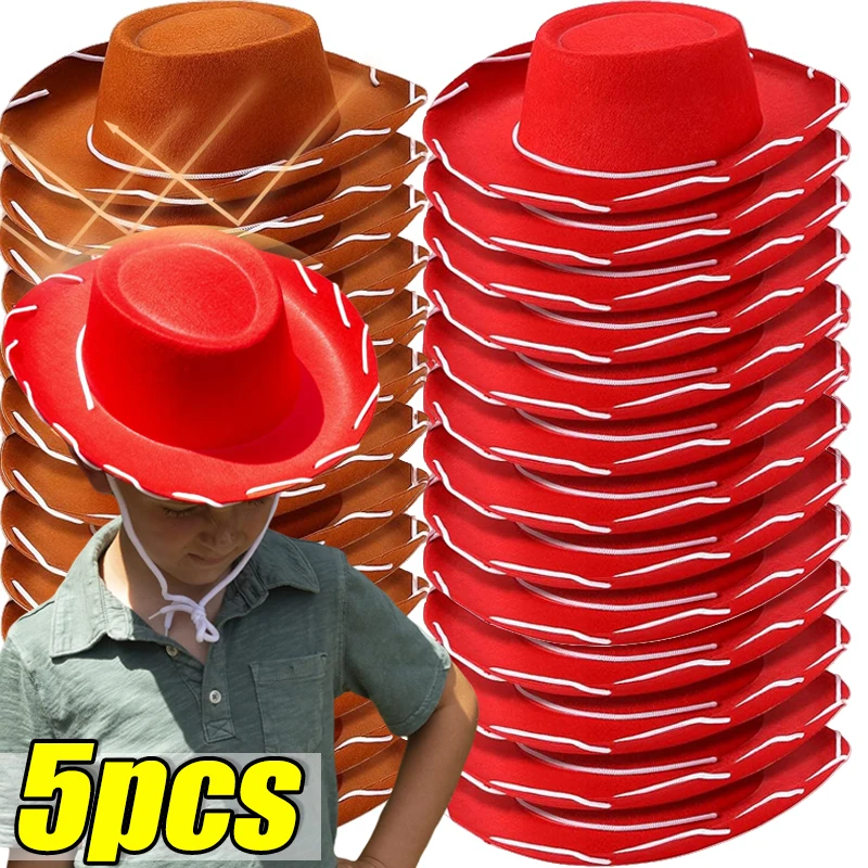 Brown Red Felt Woody Cowboy Hat for Children 1/5pcs Adjustable Western Big Brimmed Cowboy Cap Outdoor Sports Climbing Wilderness