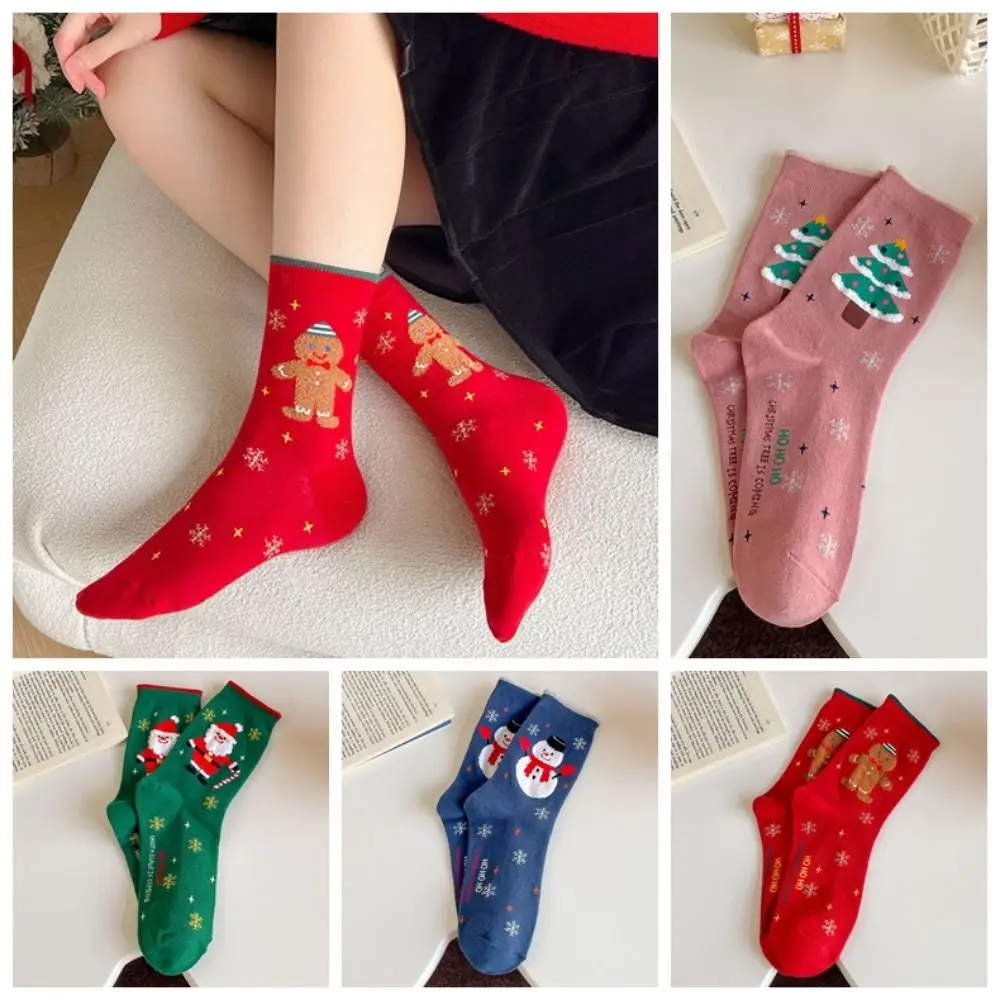 

Santa Claus Christmas Socks Comfortable Snowman Cotton Mid-Tube Socks Korean Style Gingerbread Man Cartoon Hosiery Girls