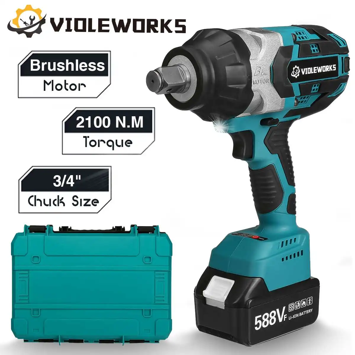 High Torque 2100N.M Brushless Electric Impact Wrench 3/4 Inch 588VF Car