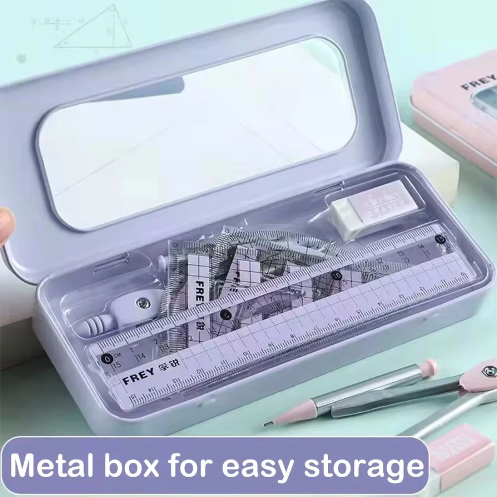 7-Piece Compass and Ruler Set Student Ruler Set Cute Rriangle Exam Specific Box School Starts