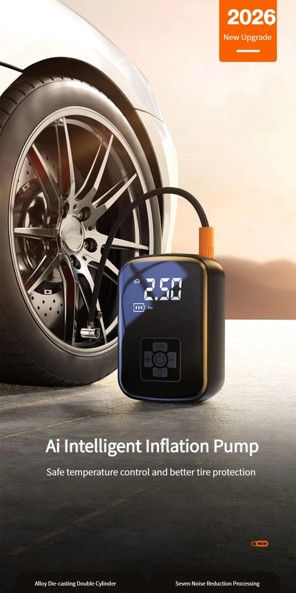 Kabelloser elektrischer Luftkompressor für Auto, Motorrad, Fahrrad, Boot, Reifen und Bälle – Detail 1