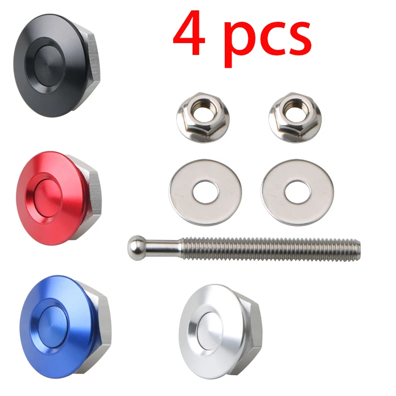 Hood Pins Lock 4pcs Universal 32mm/1.25" Push Button Billet Hood Pins Lock Clip Kit Engine Bonnets Lock Aluminum Car Quick Latch