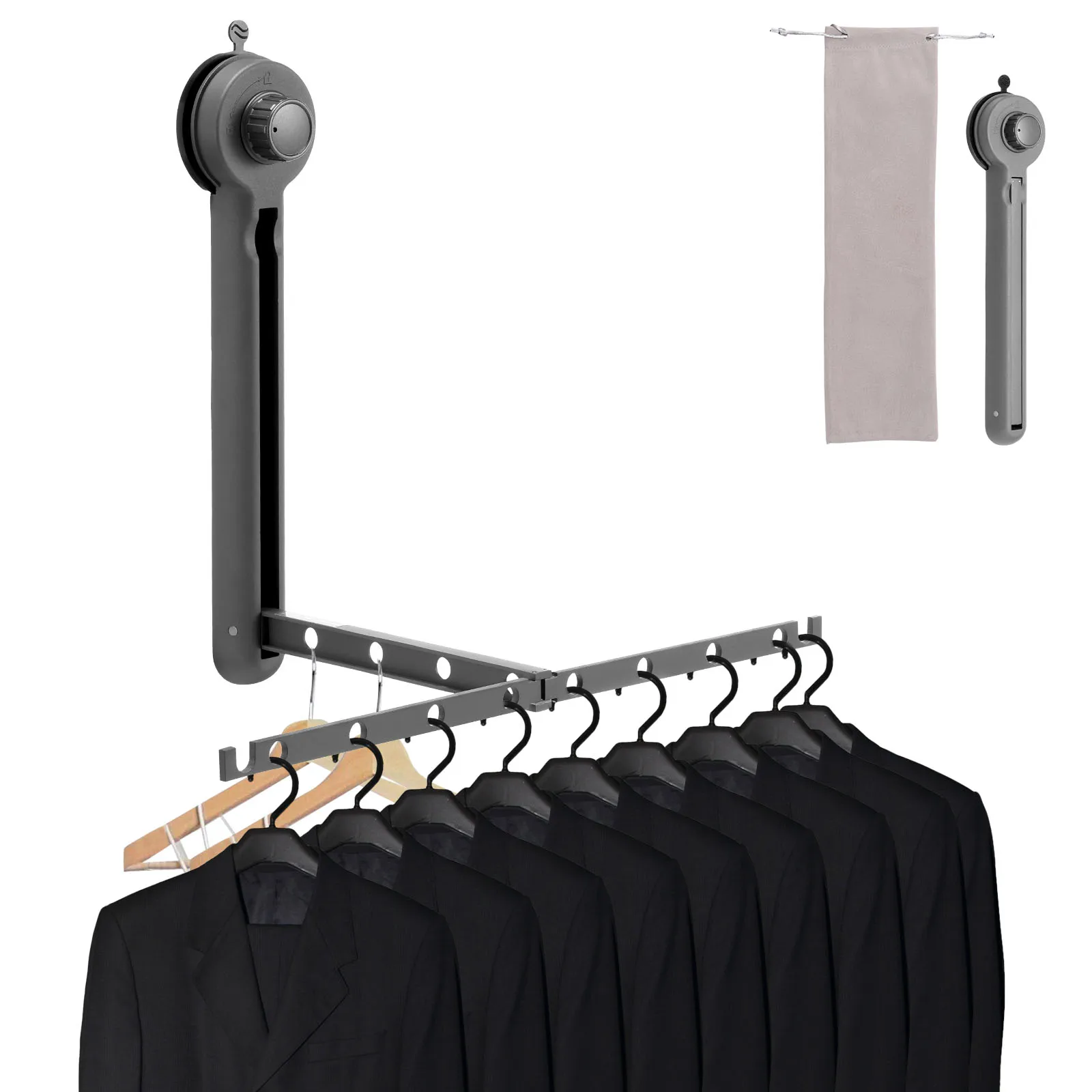 Folding Clothes Drying Rack Aluminium Alloy 12 Holes Wall Mounted Suction Cup Clothes Rack Laundry Hanger for Balcony Bathroom 1