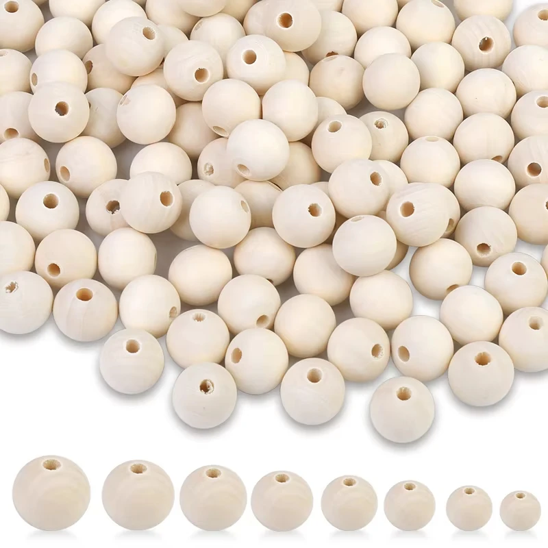 Natural Wood Beads 8-22mm Round Spacer Beads 30-500Pcs Loose for Jewelry Making DIY Crafts Handmade Accessories