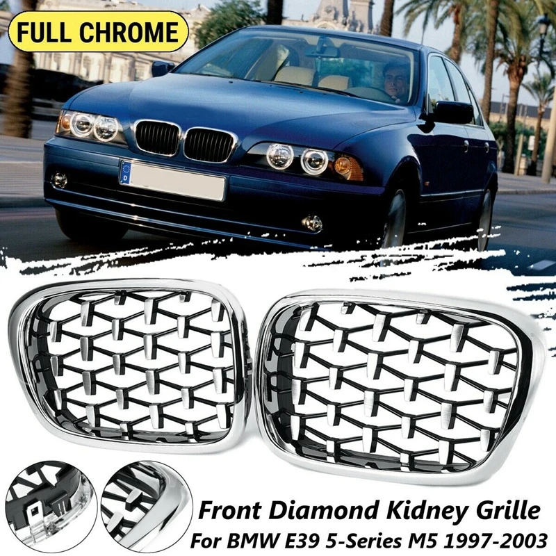 Rejilla delantera de riñón doble para BMW, accesorio de color cromo brillante con diamante, modelos E39, 525I, 530I, 540I, M5, años 1997 a 2003, 51137005837 y 51137005838| | - AliExpress