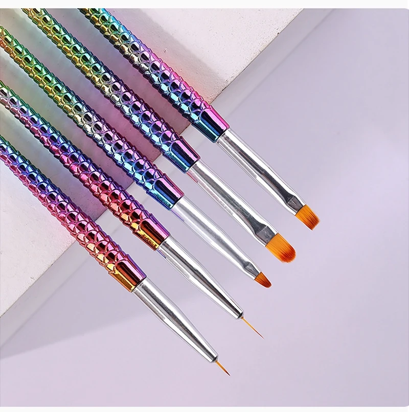 5Pcs/Set Mermaid Gradient Flower Nail Art Brush Carved Stripe Painting Drawing Pen Acrylic UV Gel Nail Tip Manicure Tool 4